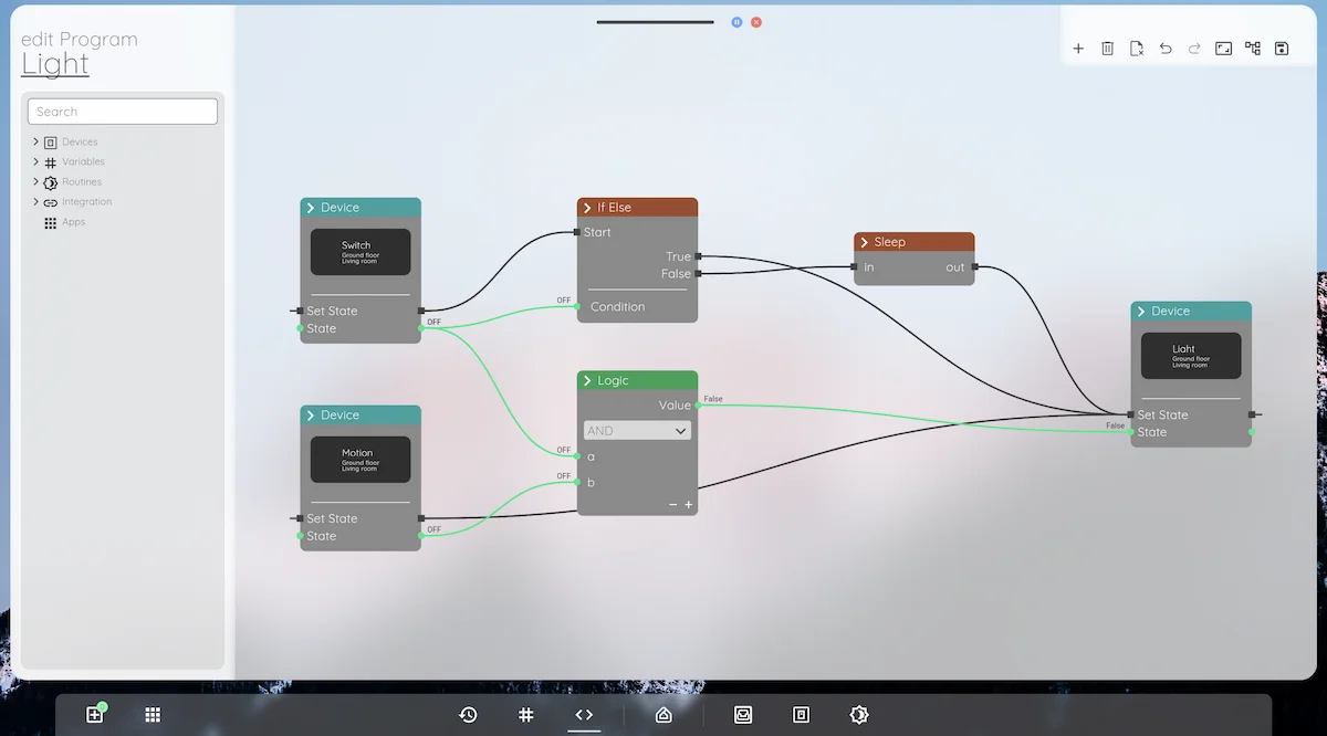 ES4A Program Editor connecting a switch to a light